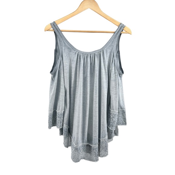 Umgee Womens Burnout Cold Shoulder Blouse Small Gray Keyhole Back Flare Sleeve - Picture 2 of 15